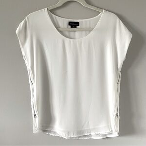 Chiffon Zip-Sides Short-Sleeve Dolman T-Shirt Blouse - Cream / Ivory White